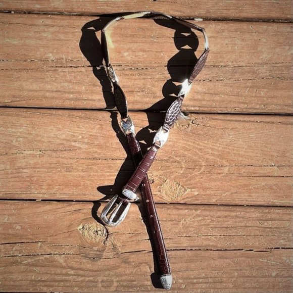 Brighton Croc Concho Style Silver & Leather Belt